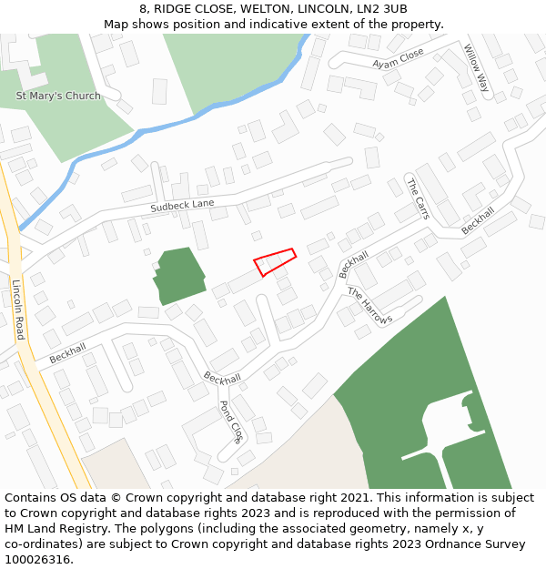 8, RIDGE CLOSE, WELTON, LINCOLN, LN2 3UB: Location map and indicative extent of plot