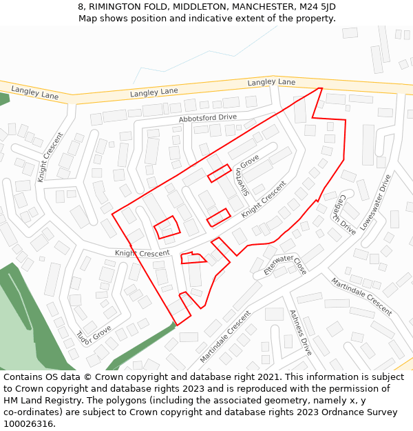 8, RIMINGTON FOLD, MIDDLETON, MANCHESTER, M24 5JD: Location map and indicative extent of plot