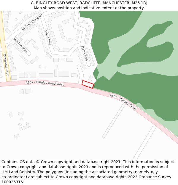 8, RINGLEY ROAD WEST, RADCLIFFE, MANCHESTER, M26 1DJ: Location map and indicative extent of plot