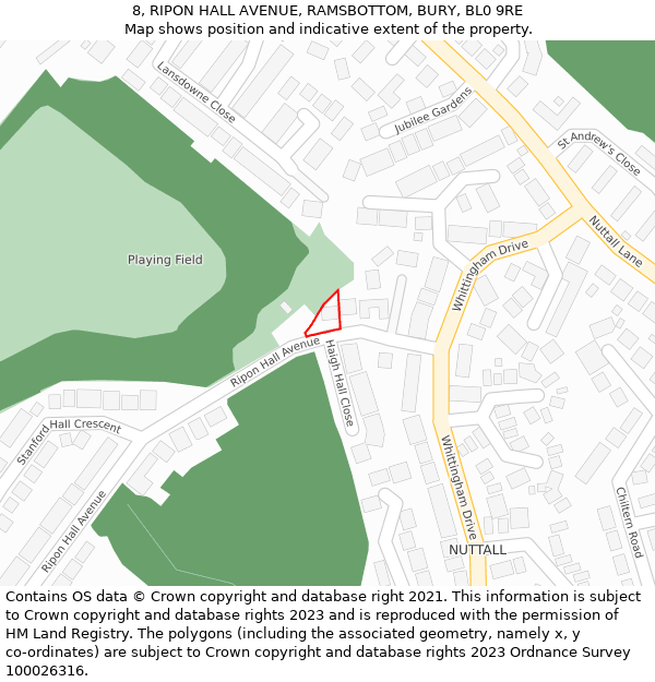 8, RIPON HALL AVENUE, RAMSBOTTOM, BURY, BL0 9RE: Location map and indicative extent of plot