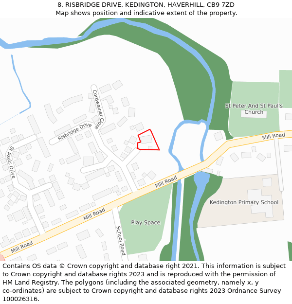 8, RISBRIDGE DRIVE, KEDINGTON, HAVERHILL, CB9 7ZD: Location map and indicative extent of plot