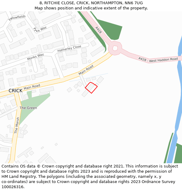 8, RITCHIE CLOSE, CRICK, NORTHAMPTON, NN6 7UG: Location map and indicative extent of plot