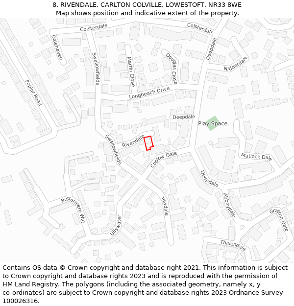 8, RIVENDALE, CARLTON COLVILLE, LOWESTOFT, NR33 8WE: Location map and indicative extent of plot
