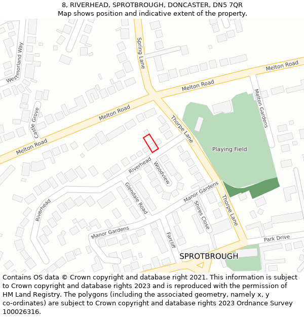 8, RIVERHEAD, SPROTBROUGH, DONCASTER, DN5 7QR: Location map and indicative extent of plot