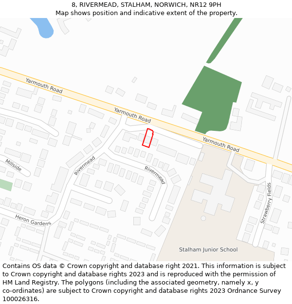 8, RIVERMEAD, STALHAM, NORWICH, NR12 9PH: Location map and indicative extent of plot