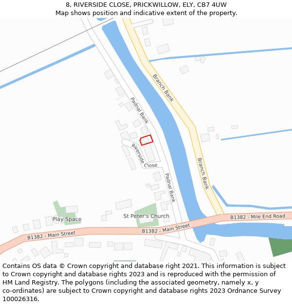 8, RIVERSIDE CLOSE, PRICKWILLOW, ELY, CB7 4UW: Location map and indicative extent of plot