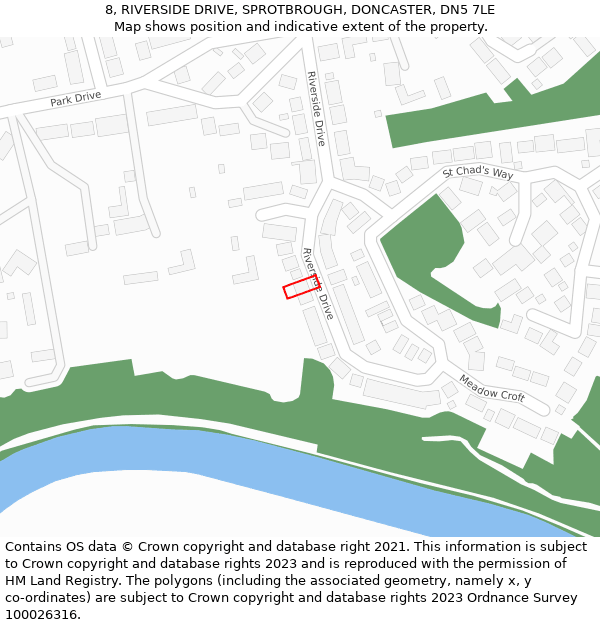 8, RIVERSIDE DRIVE, SPROTBROUGH, DONCASTER, DN5 7LE: Location map and indicative extent of plot