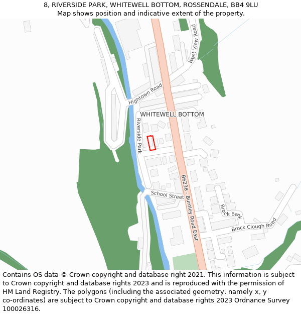 8, RIVERSIDE PARK, WHITEWELL BOTTOM, ROSSENDALE, BB4 9LU: Location map and indicative extent of plot