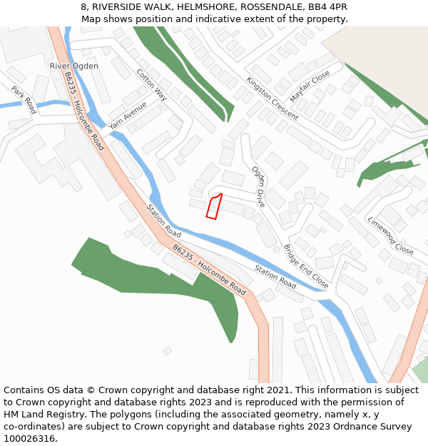 8, RIVERSIDE WALK, HELMSHORE, ROSSENDALE, BB4 4PR: Location map and indicative extent of plot