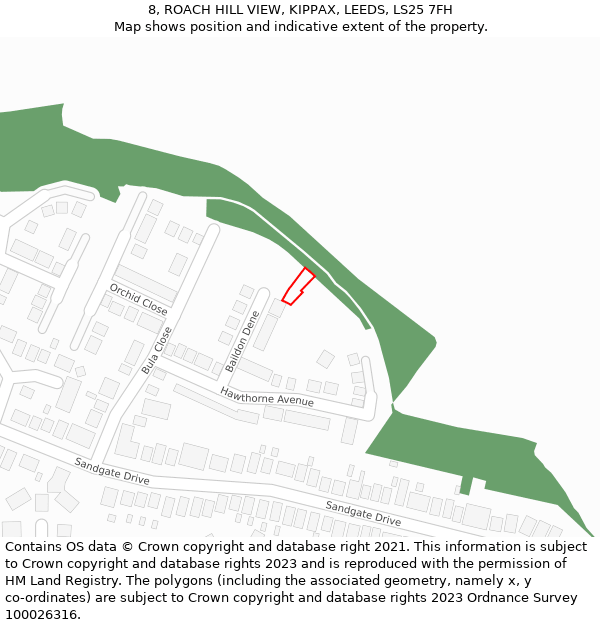 8, ROACH HILL VIEW, KIPPAX, LEEDS, LS25 7FH: Location map and indicative extent of plot