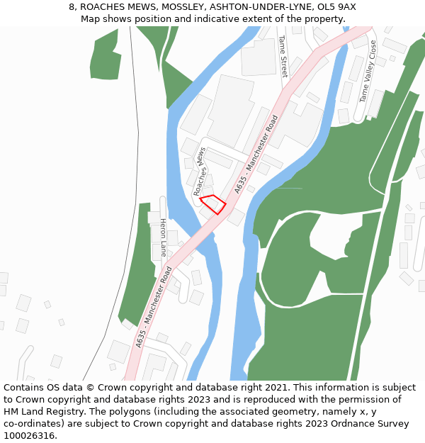 8, ROACHES MEWS, MOSSLEY, ASHTON-UNDER-LYNE, OL5 9AX: Location map and indicative extent of plot