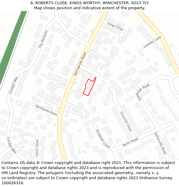 8, ROBERTS CLOSE, KINGS WORTHY, WINCHESTER, SO23 7LY: Location map and indicative extent of plot