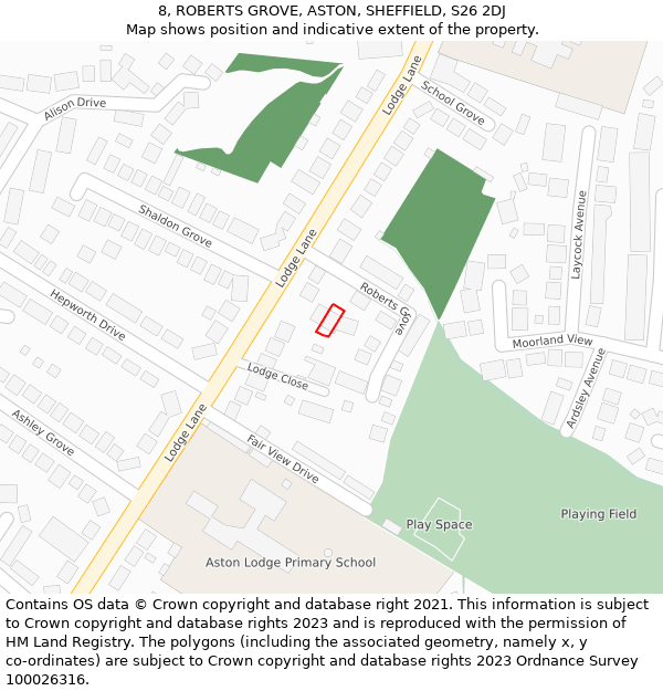 8, ROBERTS GROVE, ASTON, SHEFFIELD, S26 2DJ: Location map and indicative extent of plot