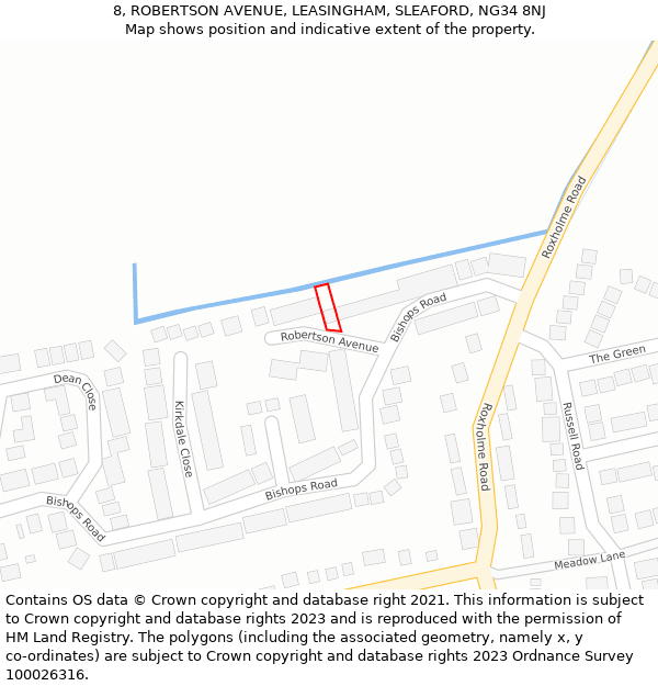 8, ROBERTSON AVENUE, LEASINGHAM, SLEAFORD, NG34 8NJ: Location map and indicative extent of plot