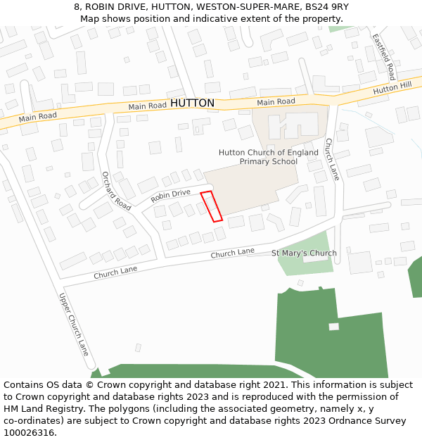 8, ROBIN DRIVE, HUTTON, WESTON-SUPER-MARE, BS24 9RY: Location map and indicative extent of plot