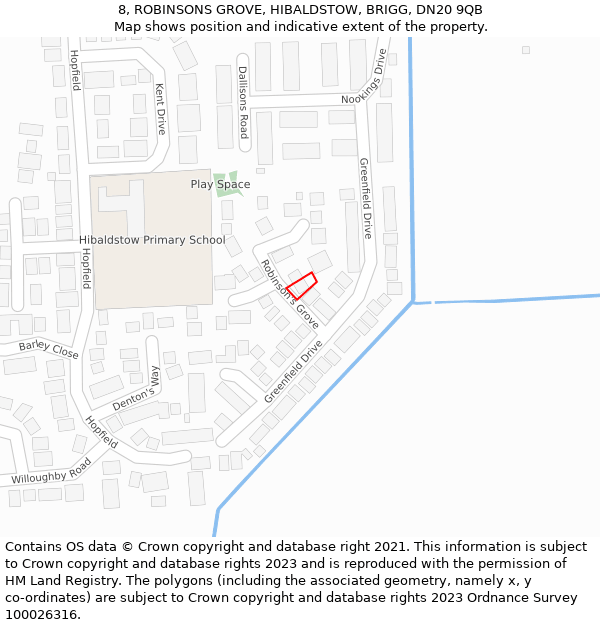 8, ROBINSONS GROVE, HIBALDSTOW, BRIGG, DN20 9QB: Location map and indicative extent of plot