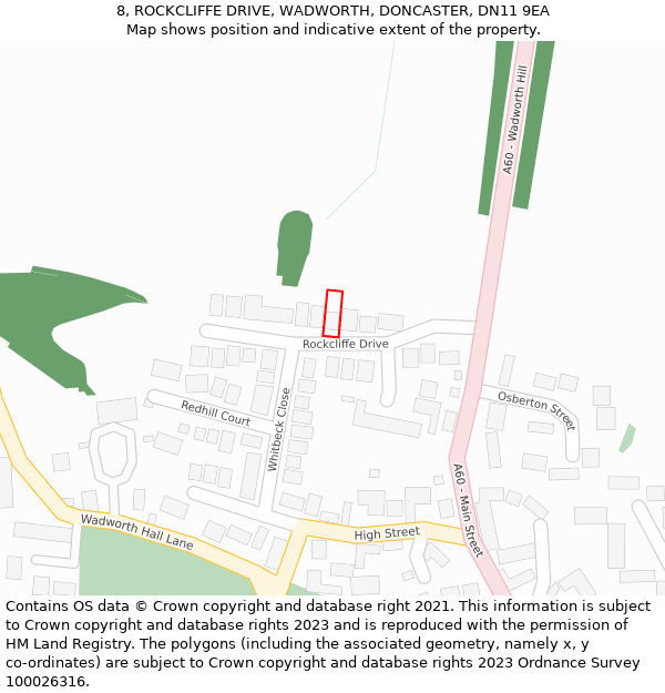 8, ROCKCLIFFE DRIVE, WADWORTH, DONCASTER, DN11 9EA: Location map and indicative extent of plot