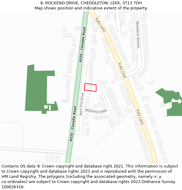 8, ROCKEND DRIVE, CHEDDLETON, LEEK, ST13 7DH: Location map and indicative extent of plot