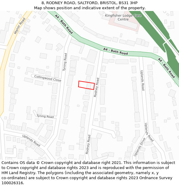 8, RODNEY ROAD, SALTFORD, BRISTOL, BS31 3HP: Location map and indicative extent of plot