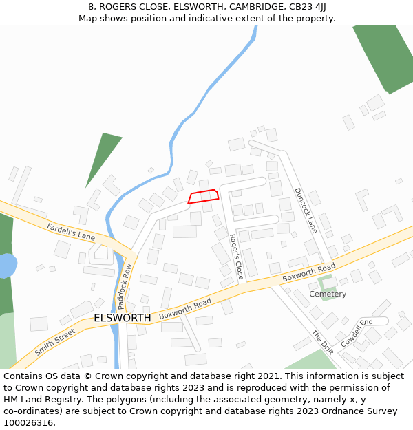 8, ROGERS CLOSE, ELSWORTH, CAMBRIDGE, CB23 4JJ: Location map and indicative extent of plot