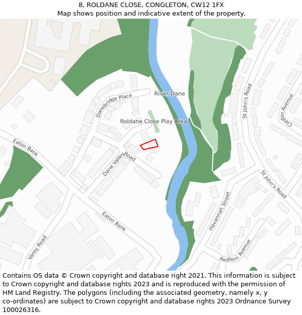 8, ROLDANE CLOSE, CONGLETON, CW12 1FX: Location map and indicative extent of plot