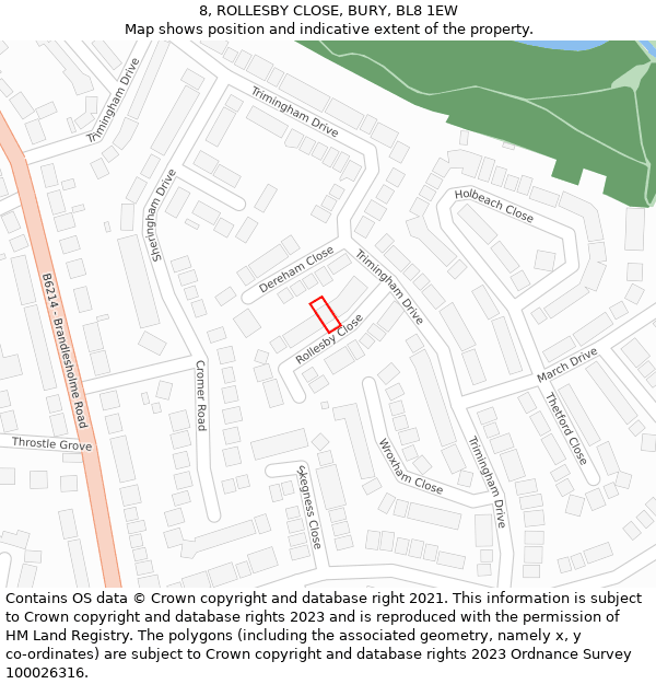 8, ROLLESBY CLOSE, BURY, BL8 1EW: Location map and indicative extent of plot