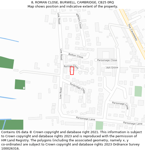 8, ROMAN CLOSE, BURWELL, CAMBRIDGE, CB25 0RQ: Location map and indicative extent of plot