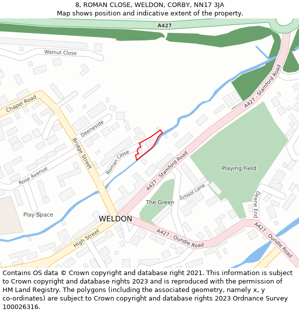 8, ROMAN CLOSE, WELDON, CORBY, NN17 3JA: Location map and indicative extent of plot