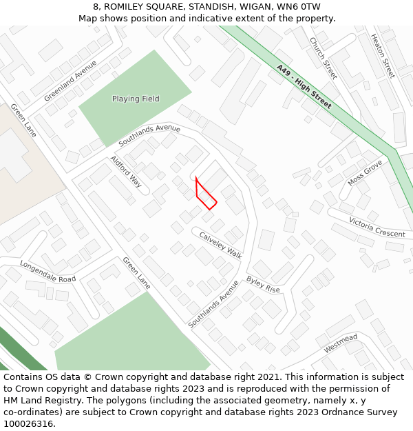 8, ROMILEY SQUARE, STANDISH, WIGAN, WN6 0TW: Location map and indicative extent of plot