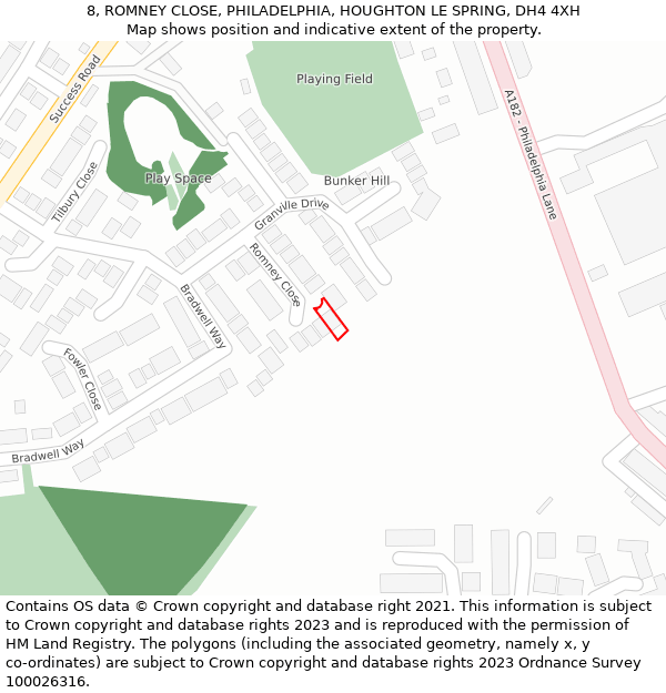 8, ROMNEY CLOSE, PHILADELPHIA, HOUGHTON LE SPRING, DH4 4XH: Location map and indicative extent of plot