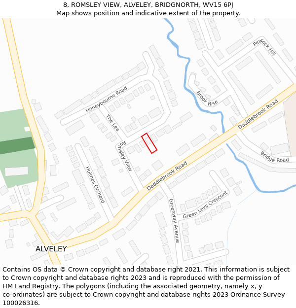 8, ROMSLEY VIEW, ALVELEY, BRIDGNORTH, WV15 6PJ: Location map and indicative extent of plot