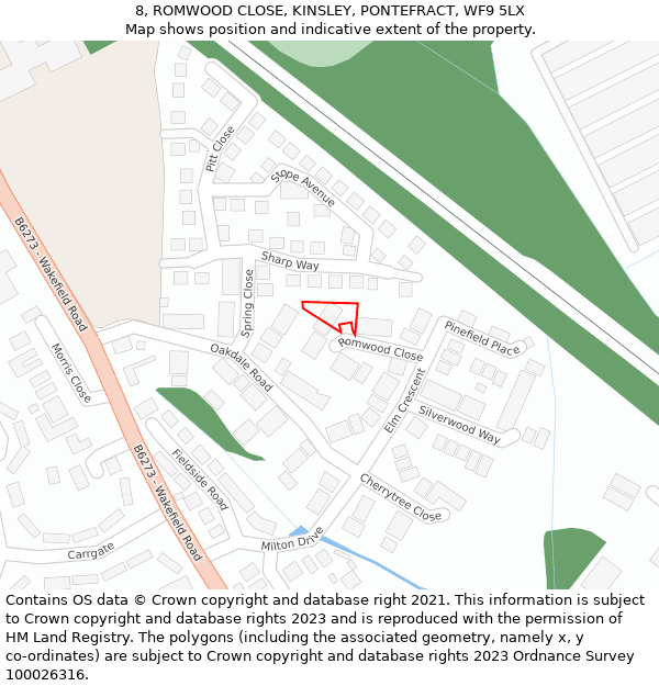 8, ROMWOOD CLOSE, KINSLEY, PONTEFRACT, WF9 5LX: Location map and indicative extent of plot