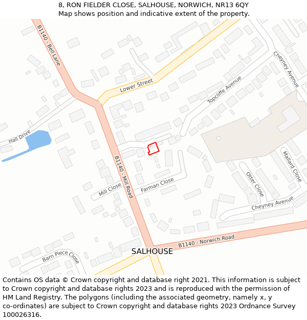 8, RON FIELDER CLOSE, SALHOUSE, NORWICH, NR13 6QY: Location map and indicative extent of plot