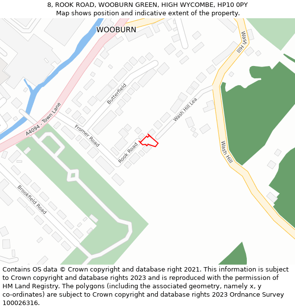 8, ROOK ROAD, WOOBURN GREEN, HIGH WYCOMBE, HP10 0PY: Location map and indicative extent of plot