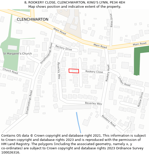 8, ROOKERY CLOSE, CLENCHWARTON, KING'S LYNN, PE34 4EH: Location map and indicative extent of plot