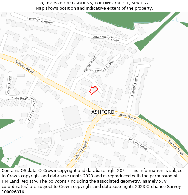 8, ROOKWOOD GARDENS, FORDINGBRIDGE, SP6 1TA: Location map and indicative extent of plot