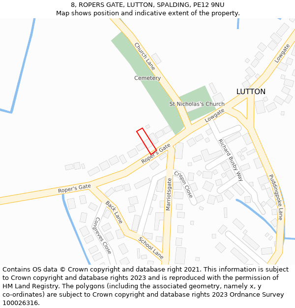 8, ROPERS GATE, LUTTON, SPALDING, PE12 9NU: Location map and indicative extent of plot