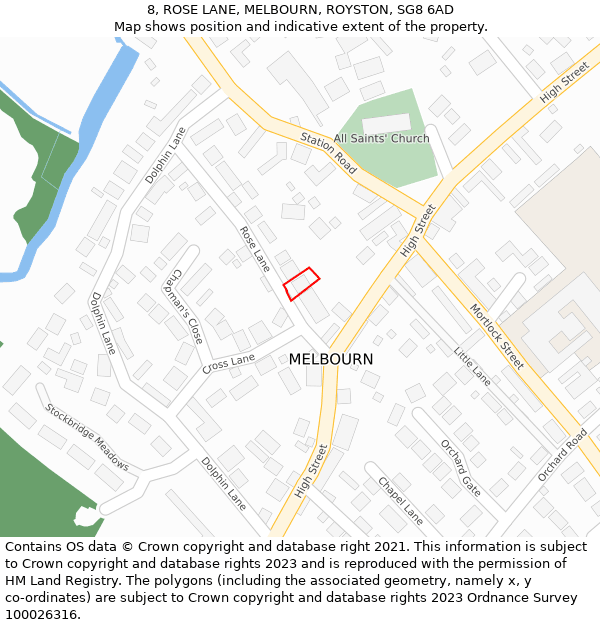 8, ROSE LANE, MELBOURN, ROYSTON, SG8 6AD: Location map and indicative extent of plot