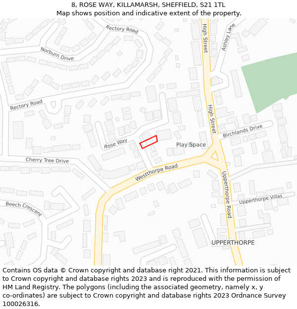 8, ROSE WAY, KILLAMARSH, SHEFFIELD, S21 1TL: Location map and indicative extent of plot