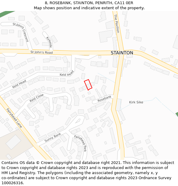 8, ROSEBANK, STAINTON, PENRITH, CA11 0ER: Location map and indicative extent of plot