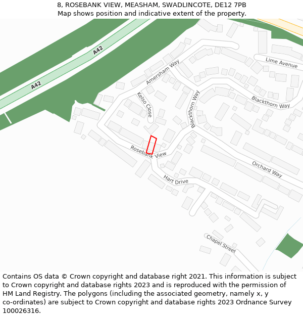 8, ROSEBANK VIEW, MEASHAM, SWADLINCOTE, DE12 7PB: Location map and indicative extent of plot