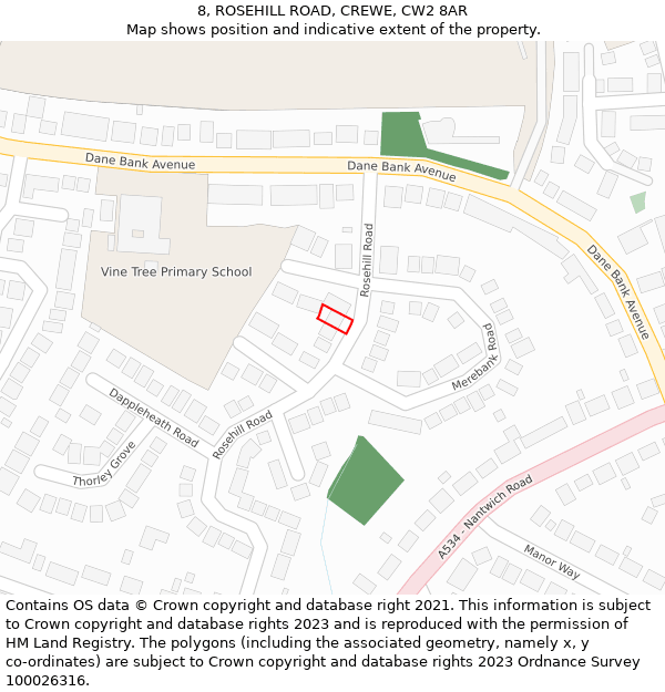 8, ROSEHILL ROAD, CREWE, CW2 8AR: Location map and indicative extent of plot