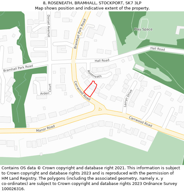 8, ROSENEATH, BRAMHALL, STOCKPORT, SK7 3LP: Location map and indicative extent of plot