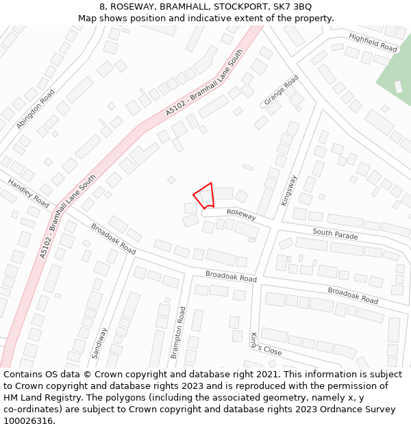 8, ROSEWAY, BRAMHALL, STOCKPORT, SK7 3BQ: Location map and indicative extent of plot