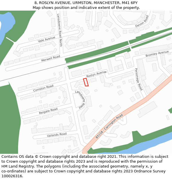 8, ROSLYN AVENUE, URMSTON, MANCHESTER, M41 6PY: Location map and indicative extent of plot