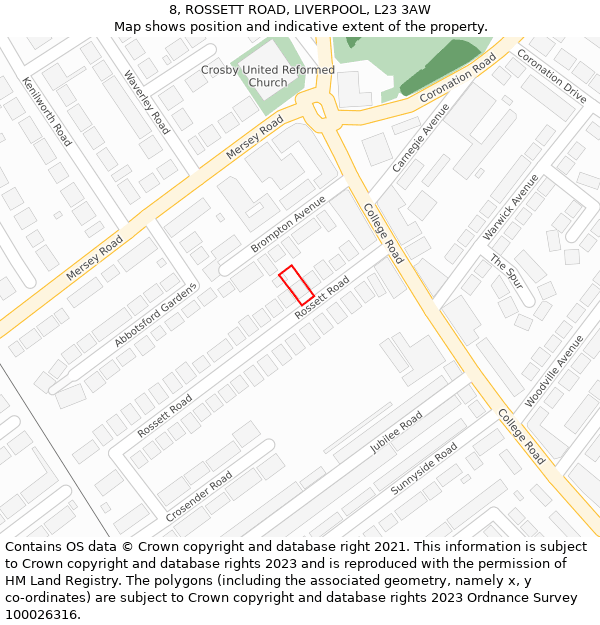 8, ROSSETT ROAD, LIVERPOOL, L23 3AW: Location map and indicative extent of plot