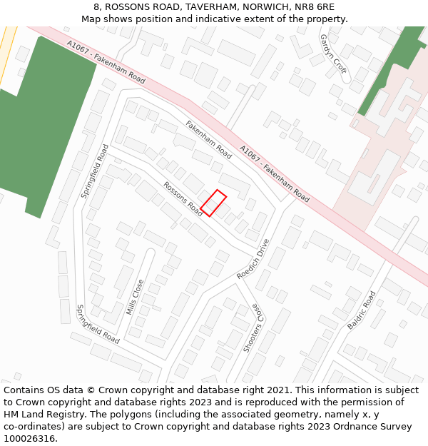 8, ROSSONS ROAD, TAVERHAM, NORWICH, NR8 6RE: Location map and indicative extent of plot