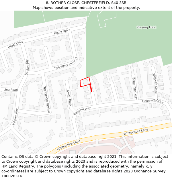 8, ROTHER CLOSE, CHESTERFIELD, S40 3SB: Location map and indicative extent of plot