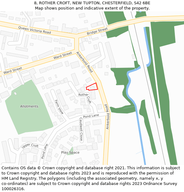 8, ROTHER CROFT, NEW TUPTON, CHESTERFIELD, S42 6BE: Location map and indicative extent of plot