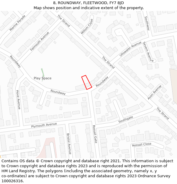 8, ROUNDWAY, FLEETWOOD, FY7 8JD: Location map and indicative extent of plot